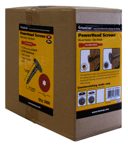Bender Board Screw: 1-1/8'' X 2000 PC TORX T20 , Carbon with Zinc Plated